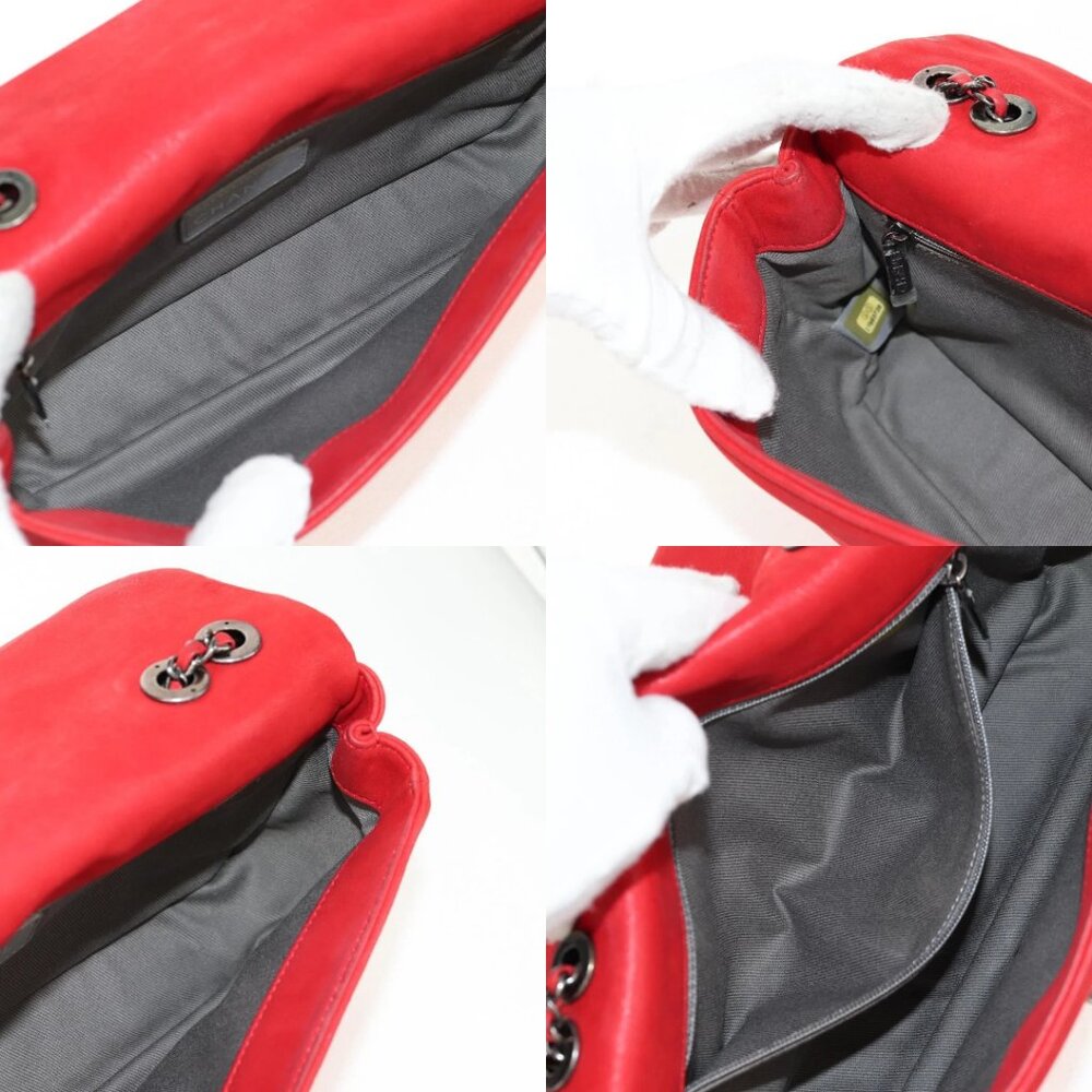 CHANEL Wild Stitch Chain Shoulder Bag Leather Red CC Auth 128522M - Picture 13 of 15